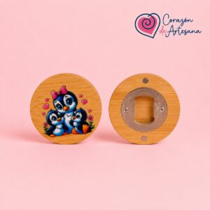 Abrebotellas de Bambú Magnético Pingüino
