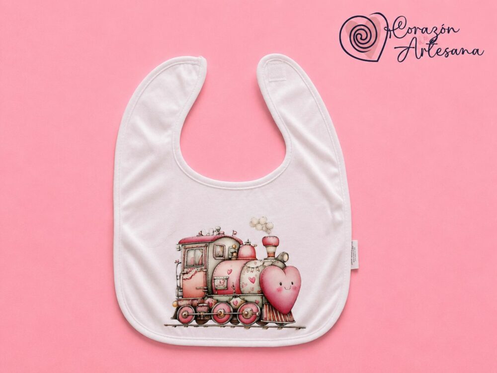 Babero Velcro Tren en rosa - Imagen 2