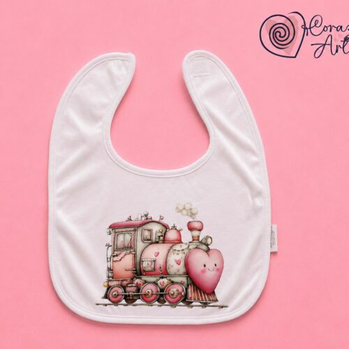 Babero Velcro Tren en rosa