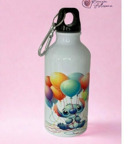 Botella Aluminio Stich con globos.