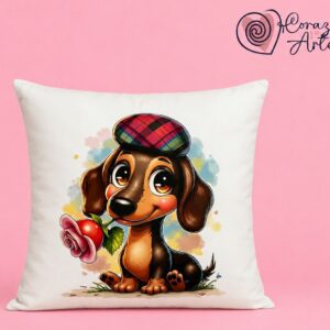 Cojín Perrita con Rosa