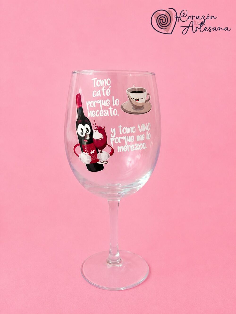 Copa Cristal con Dibujos de Botella y Café - Imagen 3