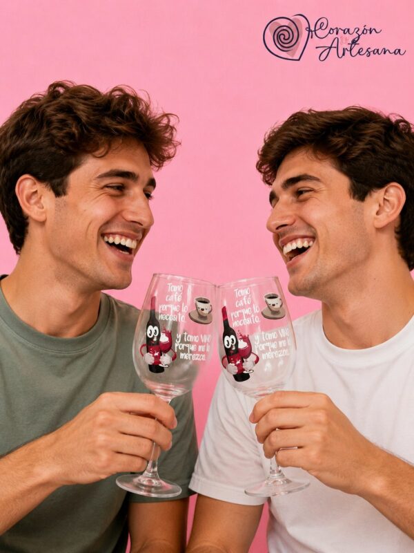 Copa Cristal con Dibujos de Botella y Café - Imagen 2