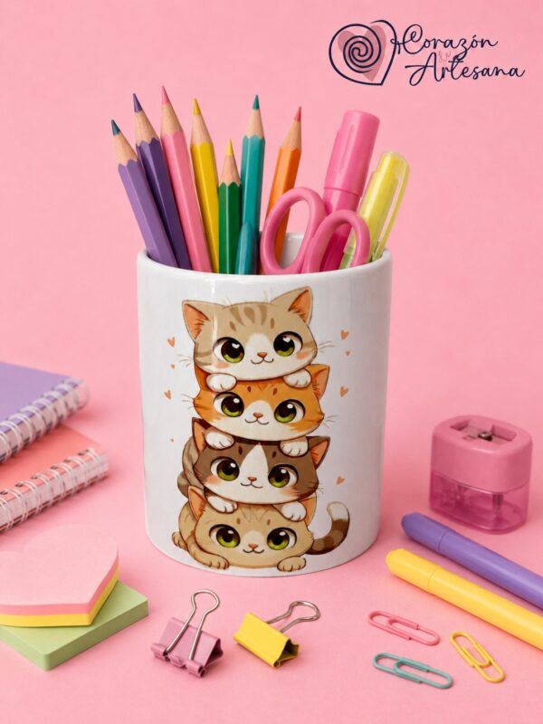 Lapicero Cerámica Gatos con corazones - Imagen 3