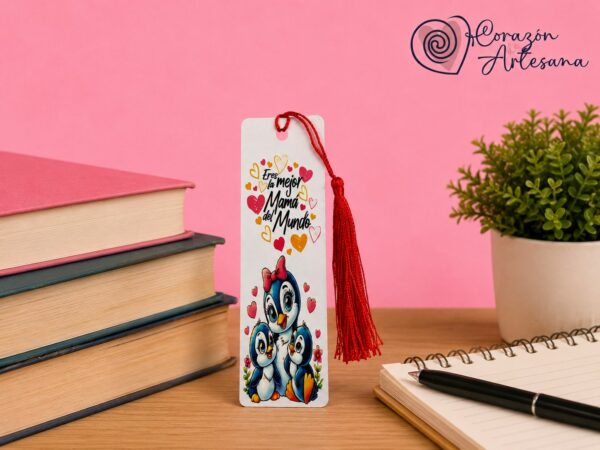 Marcapáginas Aluminio Pingüino con Frase de Mamá - Imagen 3