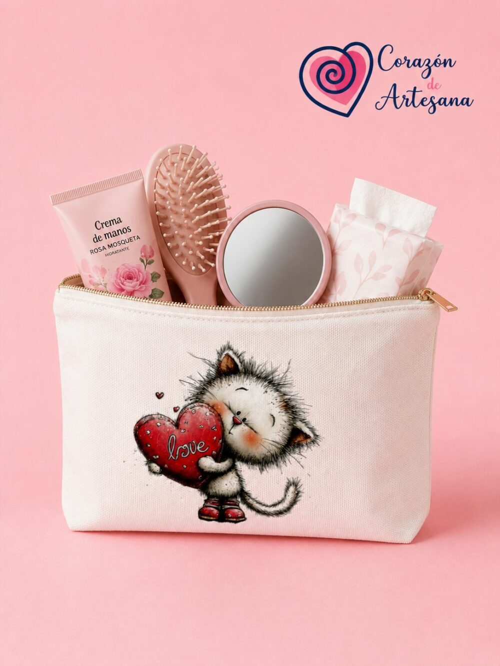 Neceser Blanco Gato con Corazón - Imagen 3