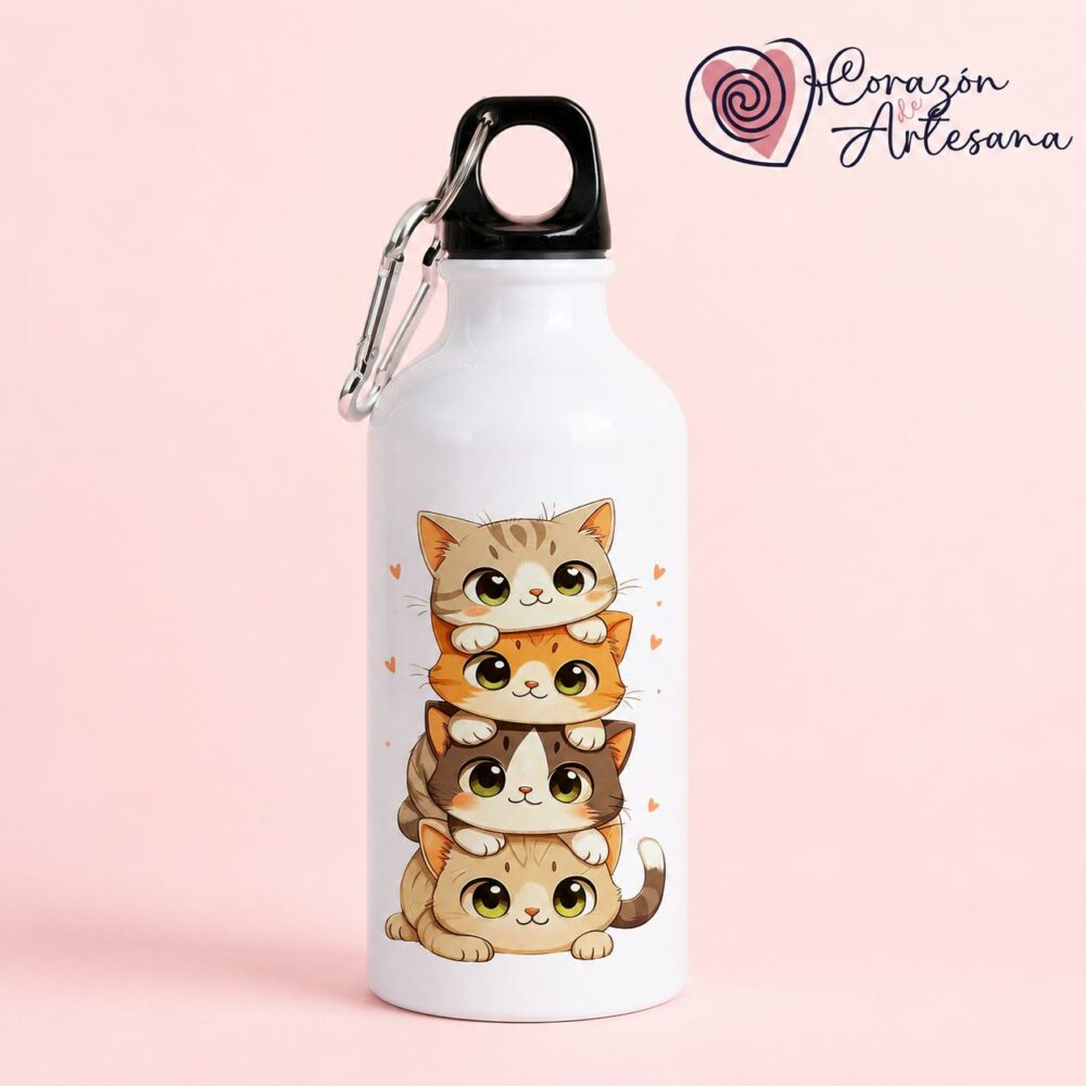Botella Aluminio Gatos con corazones - Imagen 3