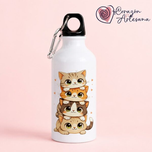 Botella Aluminio Gatos con corazones - Imagen 3